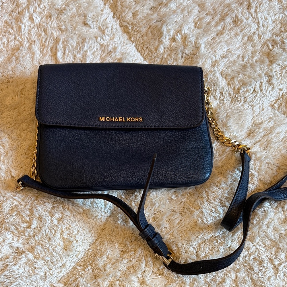 Michael Kors Navy Crossbody Bag with Gold Accents